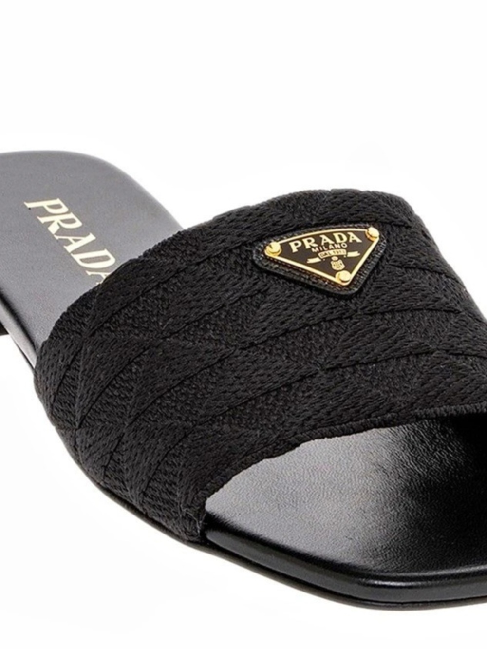 Prada Triangle Logo Mesh Slide Sandal Black